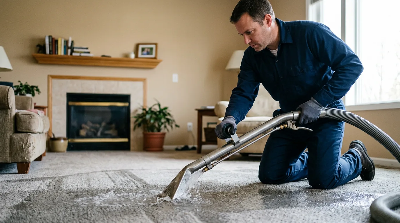 Water damage restoration technician working in a home in New Jersey